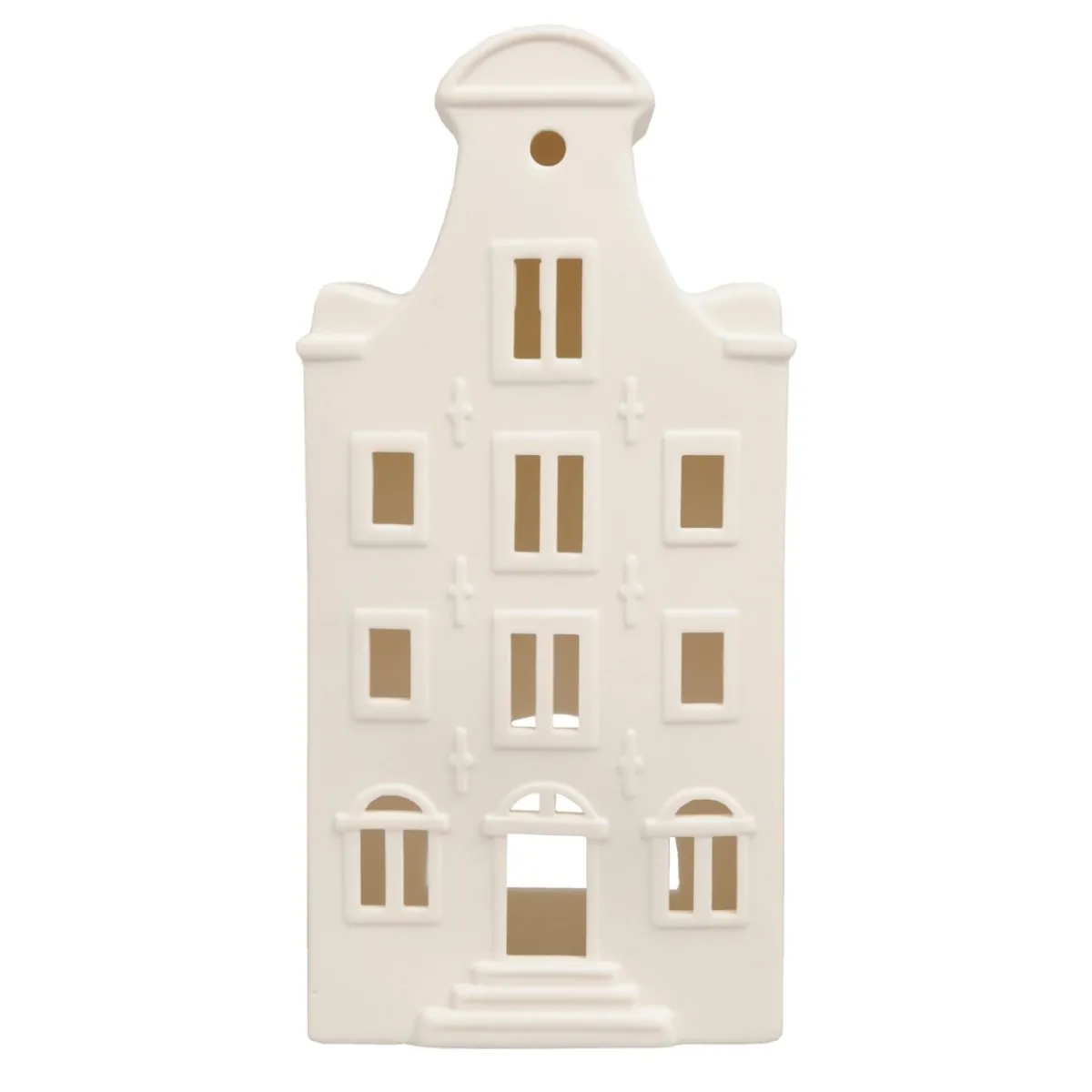 Porseleinen Huisjes|Theelichthouders*DILLE & KAMILLE Theelichthouder, porselein, huisje met klokgevel, 20 cm