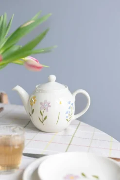 Theepotten|Serviessets*DILLE & KAMILLE Theepot, steengoed, wilde bloemen, 1,3 liter