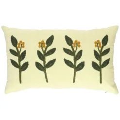 Warm Wonen|Herfst Decoratie*DILLE & KAMILLE Velours kussen, bio-katoen, takjes, groen, 30 x 50 cm