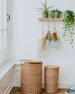 Badkameraccessoires|Wasmanden*DILLE & KAMILLE Wasmand rond, wilgenteen, met voering, groot
