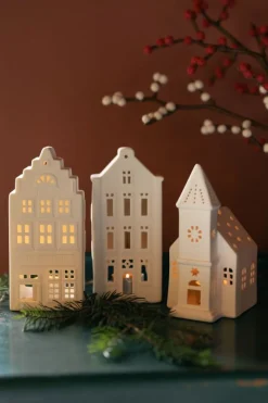 Theelichthouders|Porseleinen Huisjes*DILLE & KAMILLE Waxinelichthouder, -winkel 50 jaar, porselein, 18,5 cm