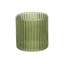 Warm Wonen|Herfst Decoratie*DILLE & KAMILLE Waxinelichthouder, geribbeld glas, groen, 6,5 X Ø 6 cm