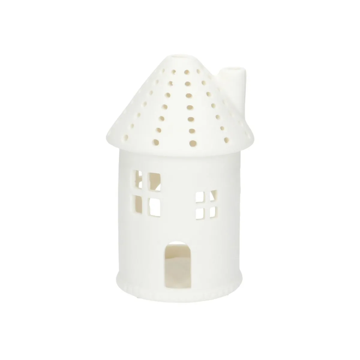 Porseleinen Huisjes|Theelichthouders*DILLE & KAMILLE Waxinelichthouder, porselein, huisje rond, 12 cm