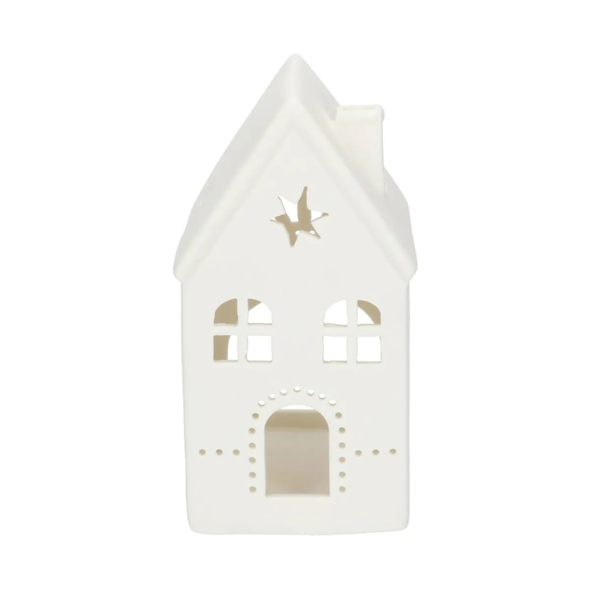 Porseleinen Huisjes|Theelichthouders*DILLE & KAMILLE Waxinelichthouder, porselein, huisje met ster, 14 cm