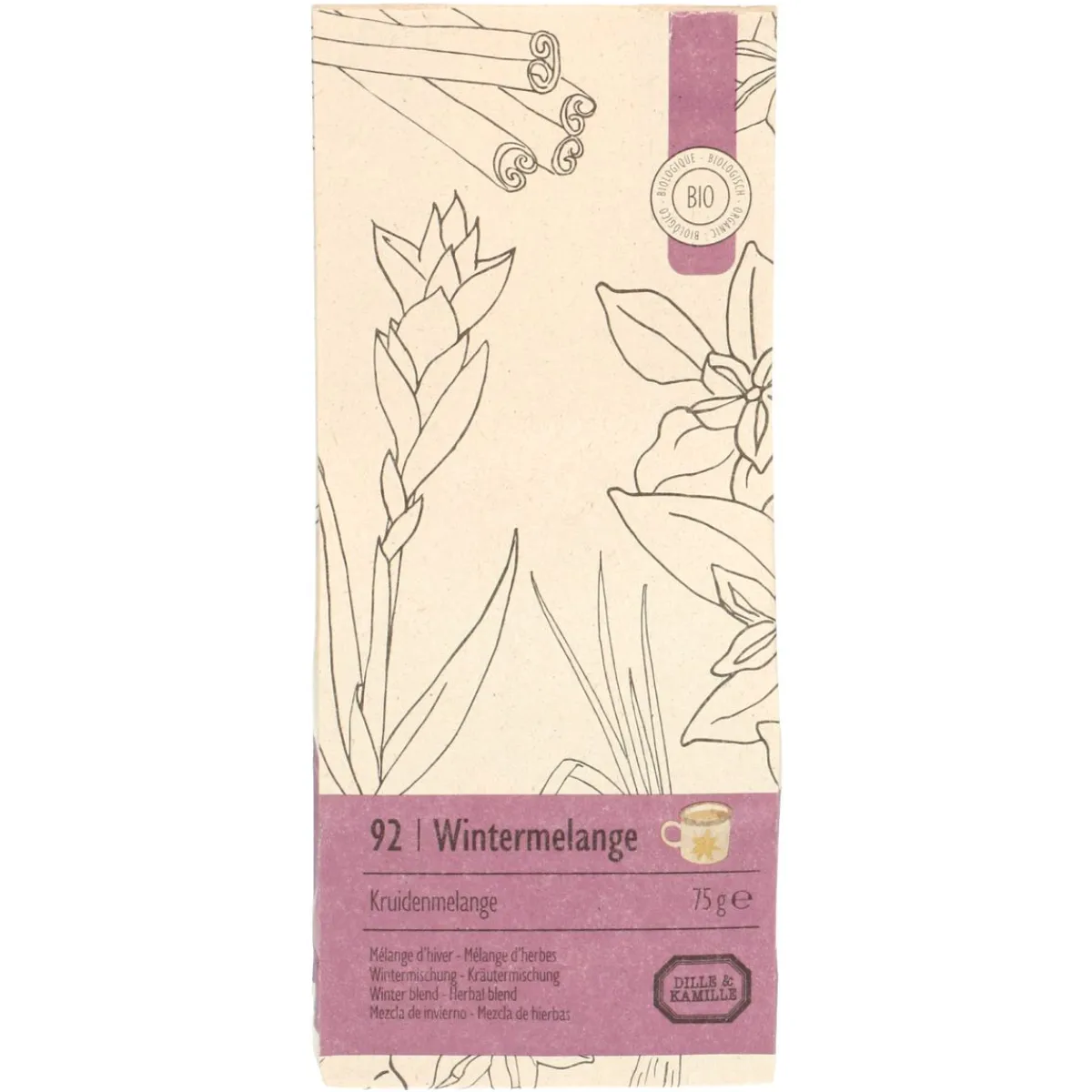 Thee*DILLE & KAMILLE Wintermelange, kruidenmelange, zakje, biologisch, 75 gram